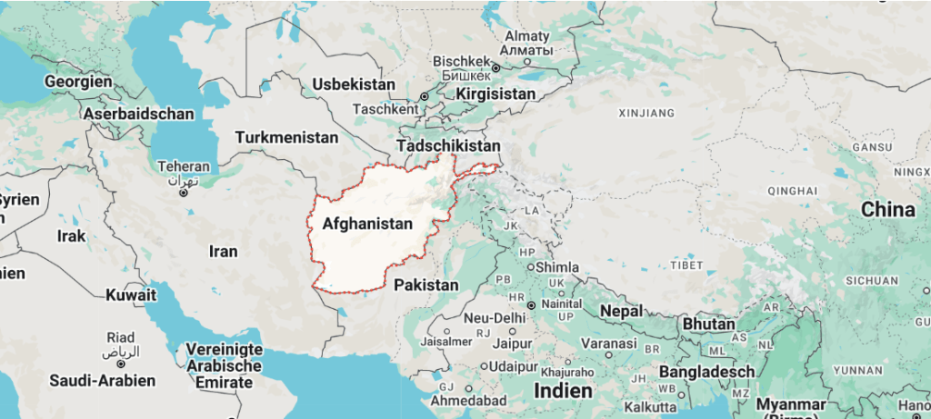 Karte von Afghanistan und angrenzenden Ländern in Zentral- und Südasien.